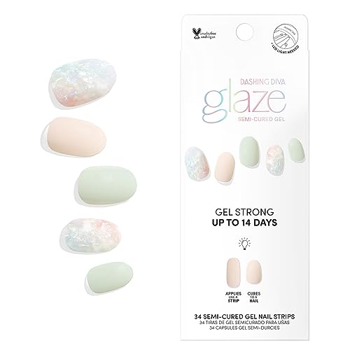 Dashing Diva Glaze Nail Strips - Emerald Marble, Semi-Cured Gel, Long Lasting, 34 Wraps
