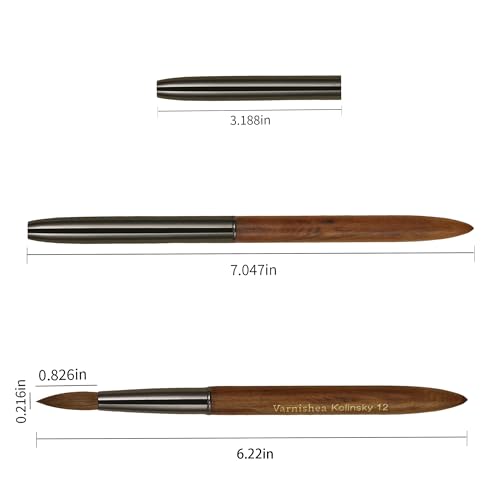 Brown 12-Size Kolinsky Hair Acrylic Nail Brush for Salon & DIY Nail Art