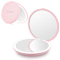 deweisn Compact Mirror,Portable Travel Makeup Mirror with Lights 1X/5X Magnification LED for Purse,Pocket,Handheld,2-Sided Folding Small Mirror Adjustable Brightness,Pink