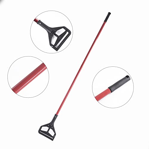 Commercial Mop Handle 60 Inch Heavy Duty Iron Replacement with Black Side-Gate Clamp
