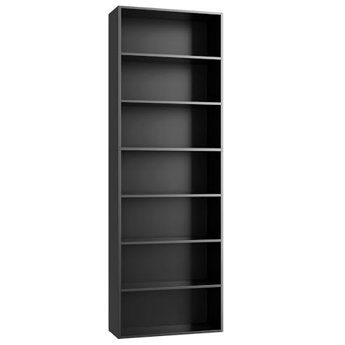 Tall Black Bookshelf 7-Tier Open Storage Shelves - 82 Inches