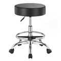 VEVOR Rolling Stool with Foot Rest and Wheels, 450 LBS Weight Capacity Round Rolling Stool Chair, Height Adjustable Thickened PU Leather Swivel Stool for Salon, Spa, Massage, Tattoo, Clinic, Black