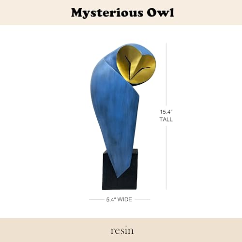 Blue Mid-Century Modern Owl Statue - 15 Inch Home Decor Sculpture