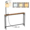 Keomaisyto Skinny Sofa Table with Outlet & 3-Color Light, Brown, 46.1 Inch - Fixed Height, Swivel Light