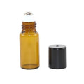 144 Amber Glass 3 ml Mini Roll-On Glass Bottles with 144 Stainless Steel Roller Balls and Flat Black Caps - Refillable Aromatherapy Essential Oil Roll On (144)