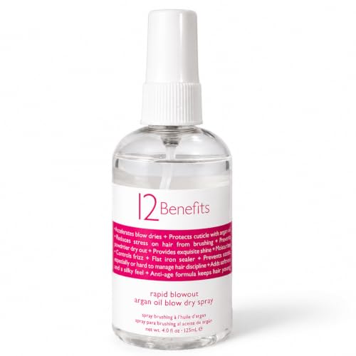 12 Benefits Rapid Blowout Argan Oil Spray - Heat Protectant & Frizz Control 4 oz
