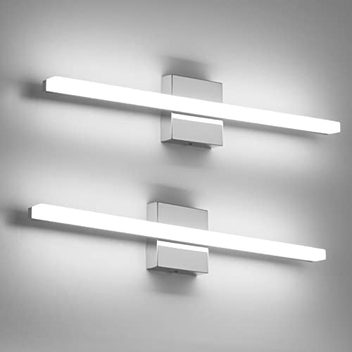 6000K 24 Inch Bathroom Mirror Wall Lights - 2 Pack Chrome Modern Fixtures