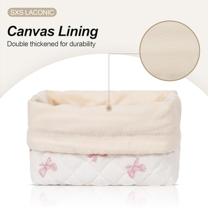 Drawstring Quilted Makeup Bag, Cosmetic Pouch, Coquette Cute Organizer, Small Make up Bag for Purse, Women's Portable Travel Cosmetic Bag