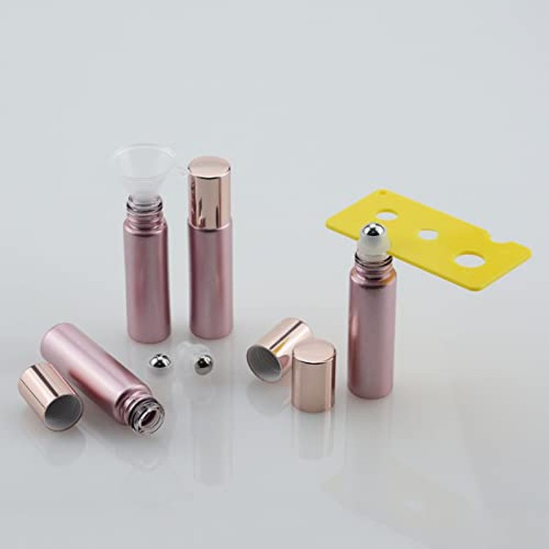 8PCS 10ml Rose Gold Frosted Glass Essential Oil Roller Bottles Leak Proof Glass Bottle with Stainless Steel Balls and Anodized Aluminum Screw Cap for Perfume & Aromatherapy Oils