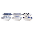 Mixed Patterns Pasta Bowls Set of 6, 22cm Blue Coastal Porcelain