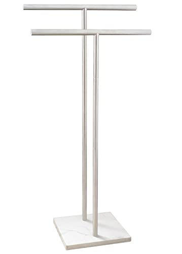 Standing Towel Rack 40 Inch Double-T Shape with Marble Base - Brushed Nickel