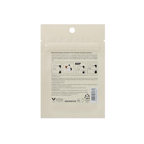 TONYMOLY x Squishmallows Cam the Calico Cat Blemish Patches ? Centella Asiatica Hydrocolloid Acne Treatment Stickers for Face ? Cute K-Beauty Pimple Patch ? 36 Count