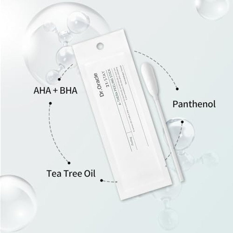 DR.ORACLE 21 Stay A-Thera Peeling Stick for Sensitive Skin - AHA, BHA, Tea Tree Oil, Exfoliating Swabs for Blackheads, Whiteheads, Enlarged Pores, Korean Skincare, Dermatologist Tested, 1Pack of 10ea
