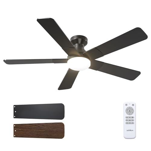Black 52 Inch Modern Low Profile Ceiling Fan with Lights & Remote - addlon
