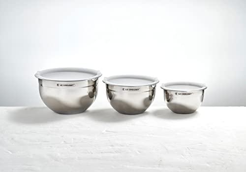 Mixing Bowls with Plastic Lids - Nested Stainless Steel Set of 3