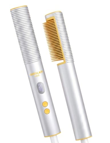 SHEGLAM 3D Ionic Hair Straightener Brush with Gold Comb, Frizz Control & Anti-Scald