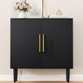 Black Storage Cabinet - Modern Buffet Sideboard with Shelves & Gold Handle