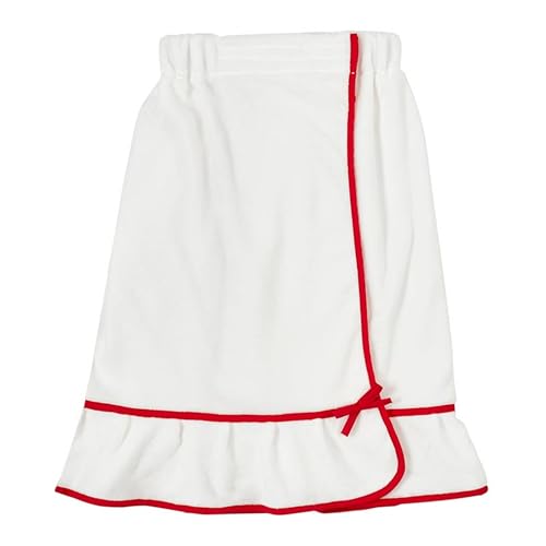 Spa Wrap for Women - Plush Polyester Adjustable Closure with Ruffle Trim - White/Red, One Size Fits Most