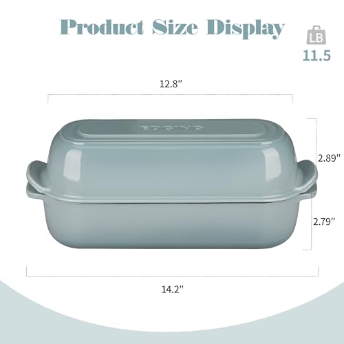Enameled Cast Iron Bread Loaf Pan with Lid - 12.5x5.5 inch, 5qt, Seasalt