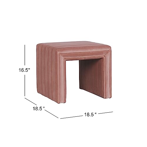19-Inch Blush Pink Velvet Tufted Ottoman Footstool - Modern Channel Design