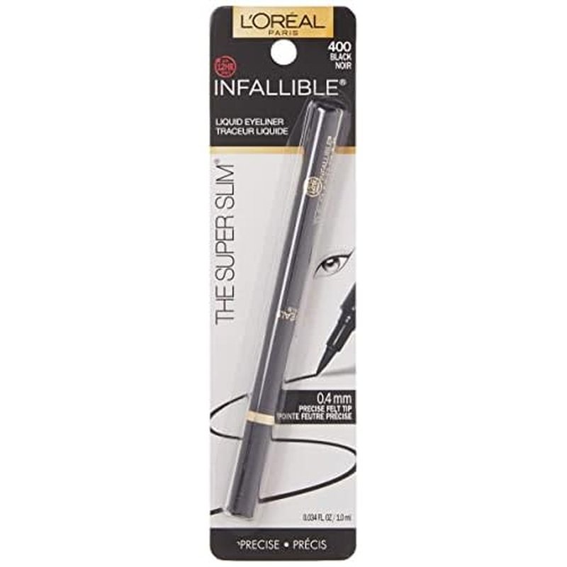 L'Oreal Paris Makeup Infallible Super Slim Long-Lasting Liquid Eyeliner, Ultra-Fine Felt Tip, Quick Drying Formula, Glides on Smoothly, Black, Pack of 1