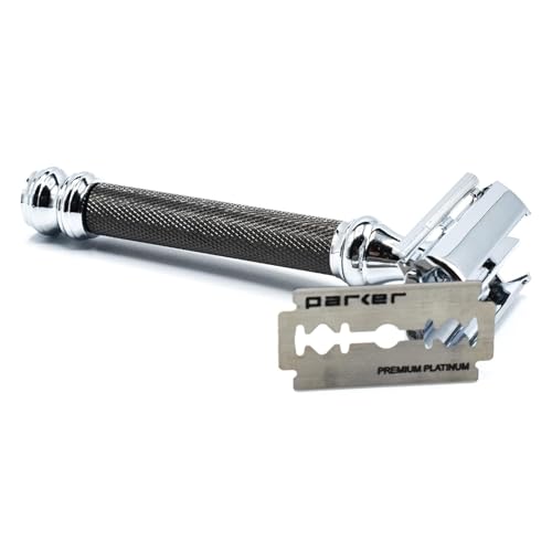 Double Edge Safety Razor with Gunmetal Finish & Long Handle – Wet Shaving Tool