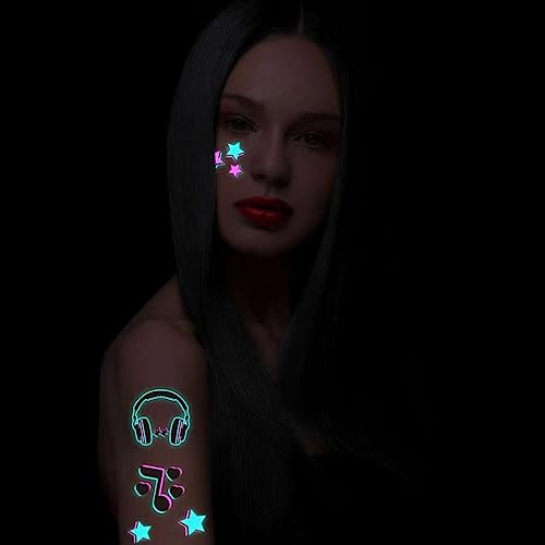 20-Sheets glow in the dark tattoos,temporary tattoos160+ Styles Adult Fluorescent UV Neon body glitter & Face Waterproof fake tattoo Stickers for Men & Women - Ideal for Rave, Festival Party Supplies
