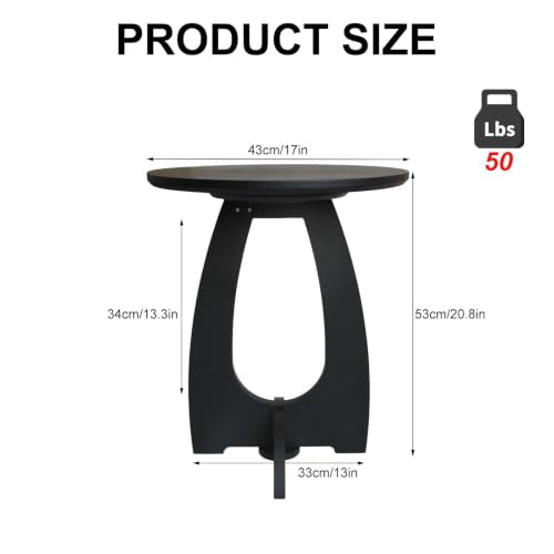 Solid Wood Round End Table - Black Mid-Century Modern Side Table