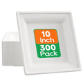 10 Inch Compostable Square Paper Plates - 300 Pack Heavy Duty Disposable Dinnerware