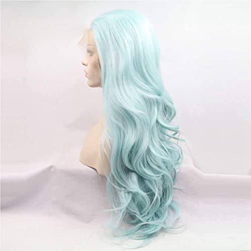 Kalisa 24 Inch Blue & Green Lace Front Wavy Synthetic Wig - Heat Resistant & Glueless
