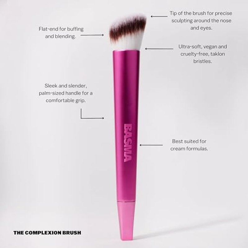 BASMA Beauty Complexion Foundation Makeup Brush, Dense Round Ultra-Soft Vegan Taklon Bristles for Cream, & Liquid, Seamless Blending for Bronzer, Contour, Concealer & Blush, Cruelty-Free