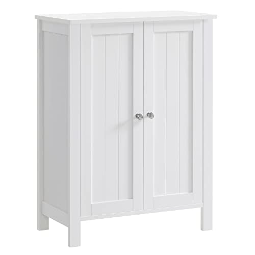VASAGLE Bathroom Floor Storage Cabinet with Adjustable Shelves, 2-Door, Cloud White - 31.5"