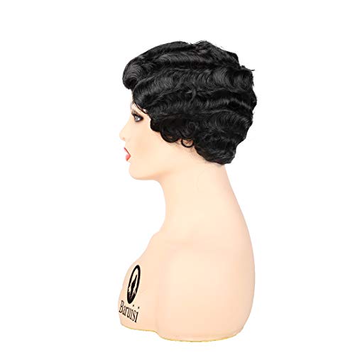 Short Black Pixie Wig for Women Synthetic Curly Hair Cosplay & Daily Wear