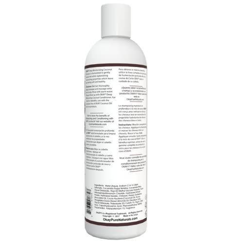 Okay Coconut Deep Moisturizing Shampoo Helps Replenish Moisture And Elasticity For Healthy Strong Hair Sulfate,Silicone,Paraben Free For All Hair Types and Textures Made in USA 12oz