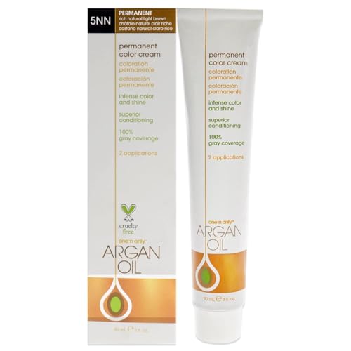 One N' Only Permanent Hair Color - Permanent Hair Dye Made with Argan Oil - Delivers Rich, Accurate Tones with Gray Coverage - Improves Moisture & Elasticity - 5NN Rich Natural Light Brown (3 oz)