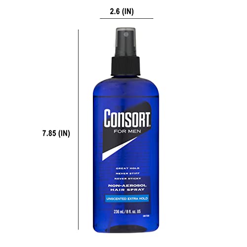 Consort Extra Hold Non-Aerosol Hair Spray Pump for Men, Unscented, Fast Drying, Not Sticky or Stiff, 8 oz