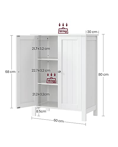 VASAGLE Bathroom Floor Storage Cabinet with Adjustable Shelves, 2-Door, Cloud White - 31.5"