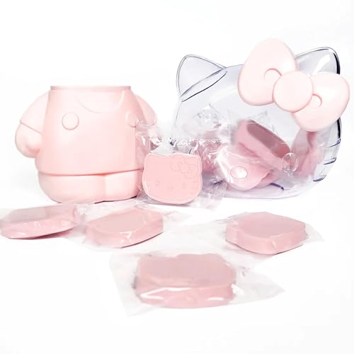 Impressions Vanity Hello Kitty 12 PCs Makeup Sponge Set with Container, Latex Free Blender Facial Sponges Applicator for Beauty Application, Powder, Cream, Concealer, Dry, and Wet Foundation Blending