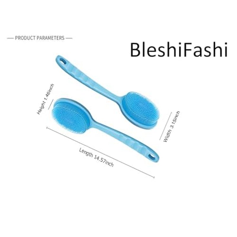 14.5inch Silicone Back Scrubber for Shower 2pcs£¨Blue£©,Exfoliating Shower Brush,Double Sided for Exfoliating and Massage£¬Long Handle Back Scrubber for Men and Women. Includes 2 Hooks (Include Hook)