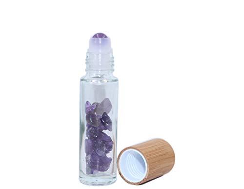Wresty 10ml Glass Essential Oil Roller Bottles with Gemstone Tops & Bamboo Lids - 10 Pack