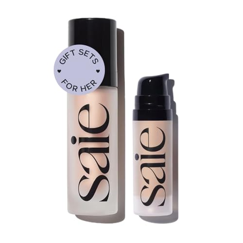 Saie Glowy Super Gel Lightweight Illuminator, Starglow Duo - Luminizer for Glowing Skin, Wear Alone or Under Makeup - Includes Full Size (1 fl oz) + Mini (0.5 fl oz)