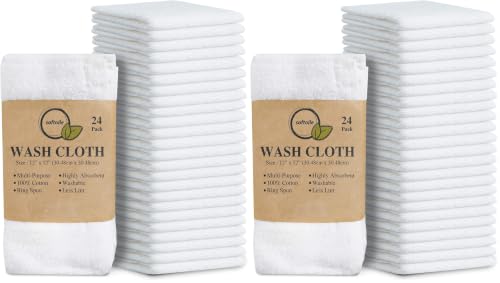 White Cotton Washcloths 48 Pack - Soft, Highly Absorbent Face Towels