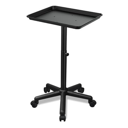 Black Salon & Tattoo Rolling Tray Cart with Height Adjustment - Niuadage