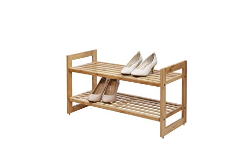 Stackable Bamboo Shoe Rack 2-Tier Organizer for Closet Entryway - 2 Pack