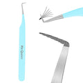 Ms.Queen Lash Tweezers for Eyelash Extensions, Precision Fiber Tip 90 Degree Tweezers for Mega Volume Lashes Extensions, Blue