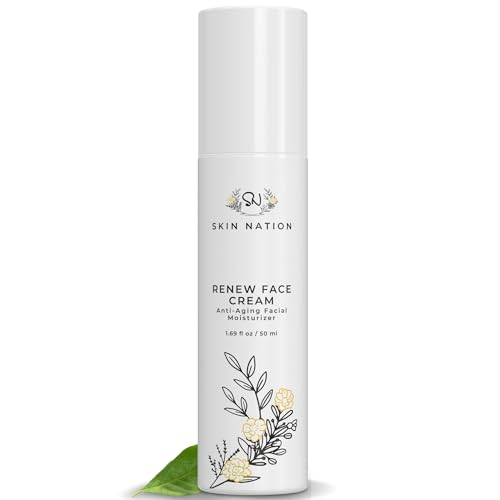 Skin Nation Renew Face Cream, Hydrating Moisturizer with Peptides, Hyaluronic Acid & Green Tea, Lightweight Plant-Based Cream for Smooth, Radiant Skin, 1.69 fl oz