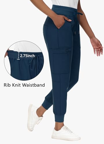 MIVEI High Waisted Jogger Style Scrub Pants for Women - Petite, Large, Navy