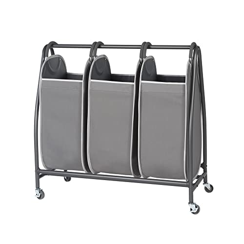 Neatfreak Charcoal Grey Triple Laundry Hamper Sorter with Removable Totes and Rolling Wheels