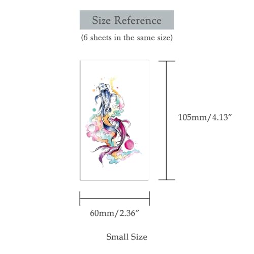 6 Sheets Tiny Small Temporary Tattoos For Women Men Finger Hands Neck Wrist Face, Cute Long Lasting Cartoon Fake Tattoo Stickers For Kids Boys Girls Black Blue Red Lotus Fish