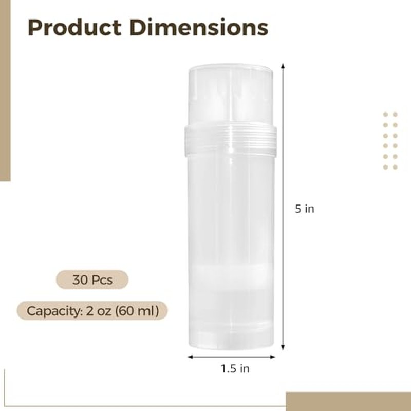30 PCS Empty Deodorant Containers, 2 oz Refillable Semi-Transparent Plastic Stick Tubes, 60 ml Twist-up Filling Bottles for DIY Sunscreen, Balm, Lotion Bar